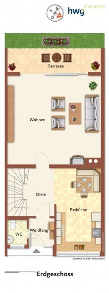 Erdgeschoss Attraktives Raumwunder mit Balkon, Dachterrasse und Garten