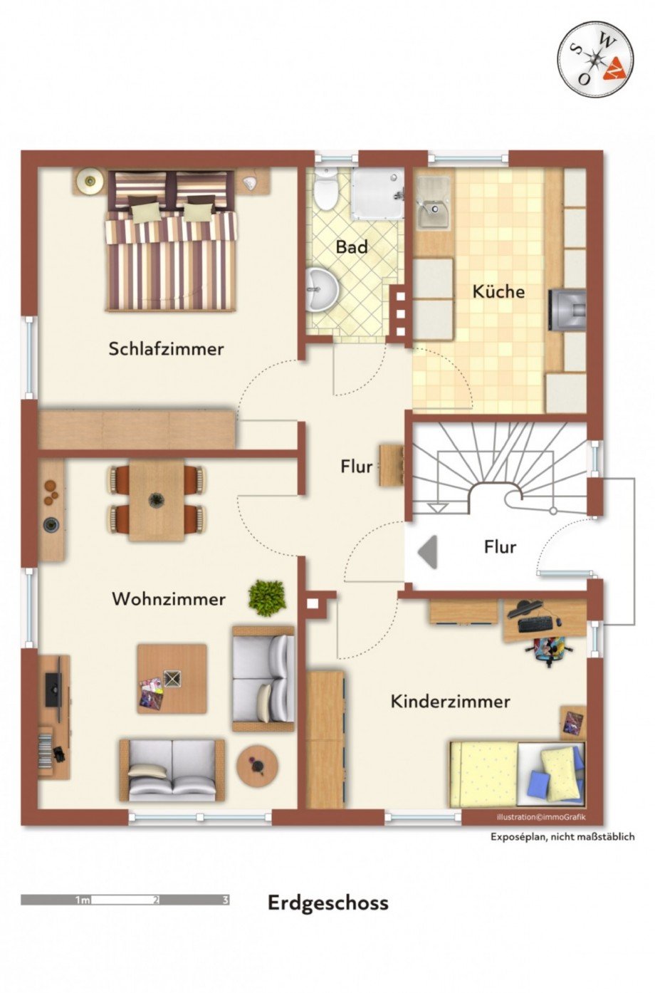 Wohnungsgrundriss Erdgeschoss Zweifamilienhaus Hattingen