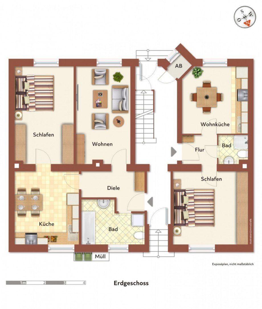 Grundriss Erdgeschoss Mehrfamilienhaus Bochum